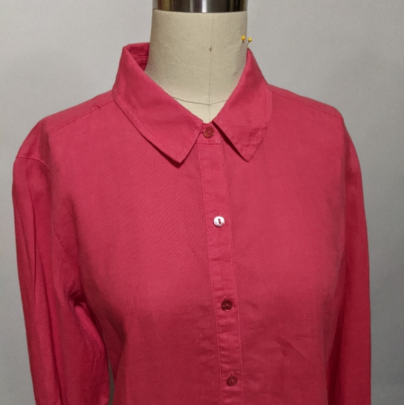 Eileen Fisher Organic Irish Linen Button Down Top Pink XS Preppy Classic Casual - Picture 3 of 9